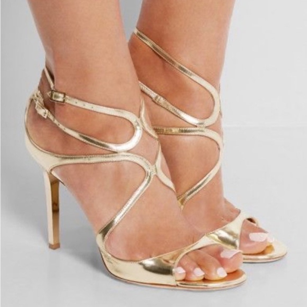 Jimmy Choo
Women's Gold Lang 100 Cut-out Sandals In Patent Leather 39.5